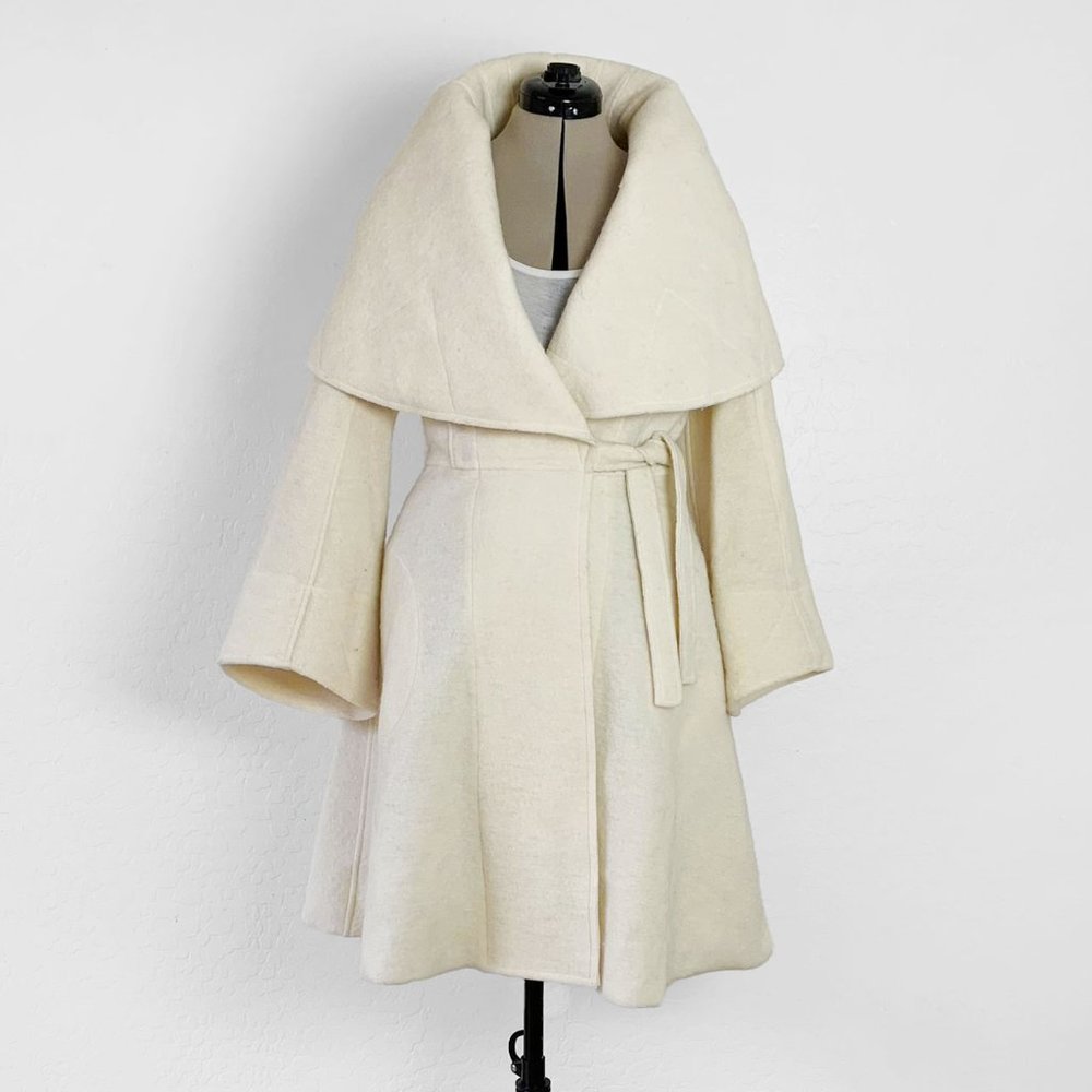 Norma Kamali for Everlast Shawl Collar Wool Coat in Ivory/Cream